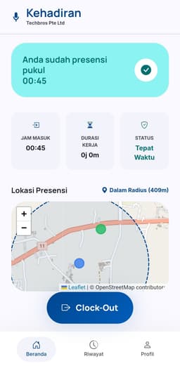 Preview aplikasi Kehadiran di HP