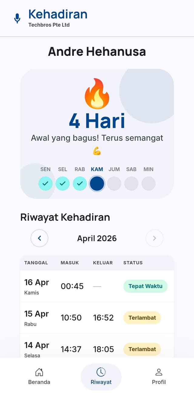 Preview riwayat kehadiran karyawan